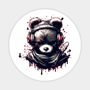 Ninja Bear In Headphones Japanese Anime Ink Splash Style Magnet